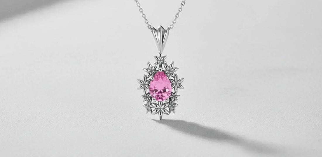 Fleur pink tourmaline flower pendant in recycled silver — October birthstone jewellery by Nude Jewellery London