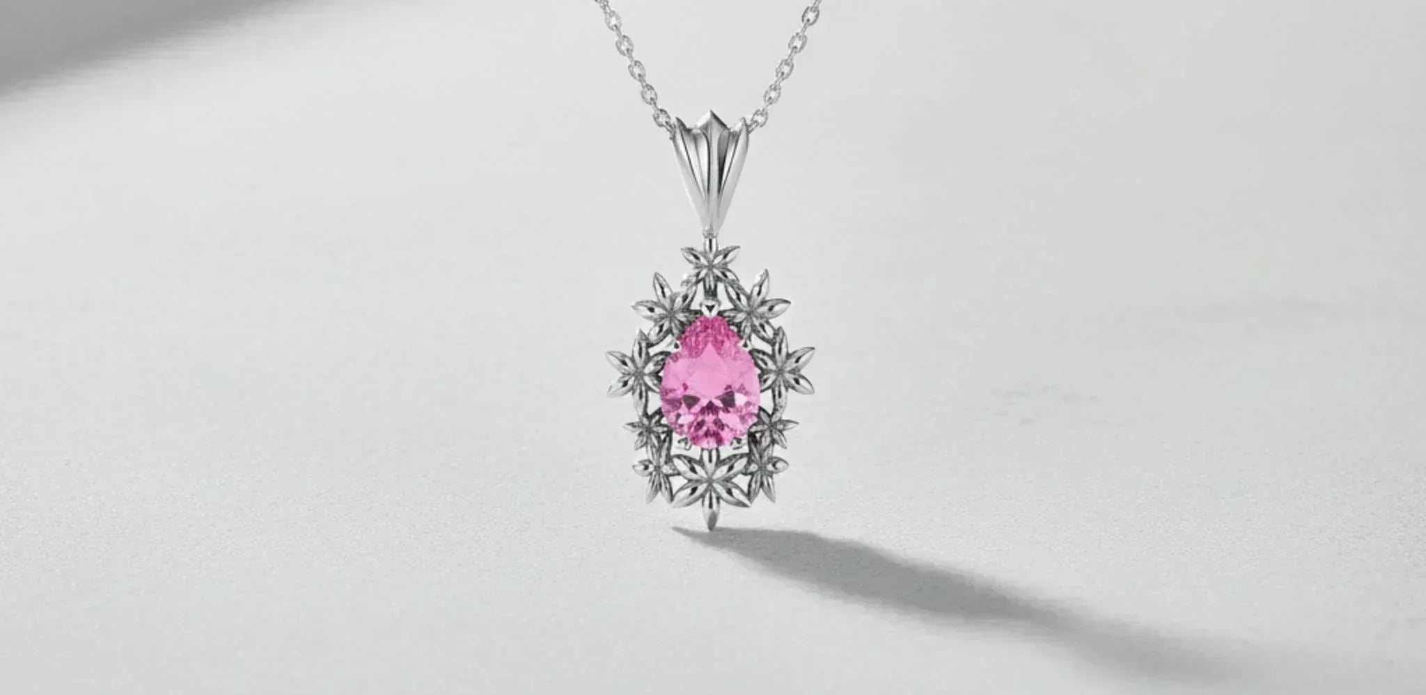 Fleur pink tourmaline flower pendant in recycled silver — October birthstone jewellery by Nude Jewellery London