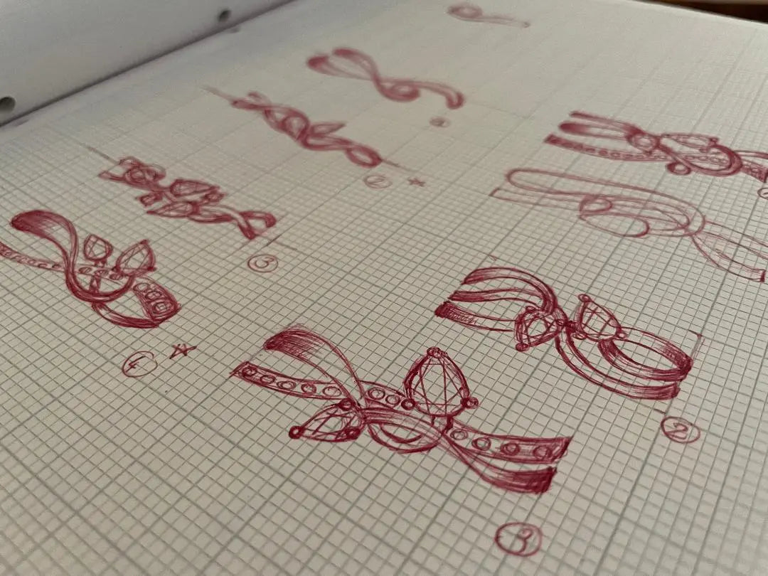 Hand-drawn sketch of a bespoke engagement ring design