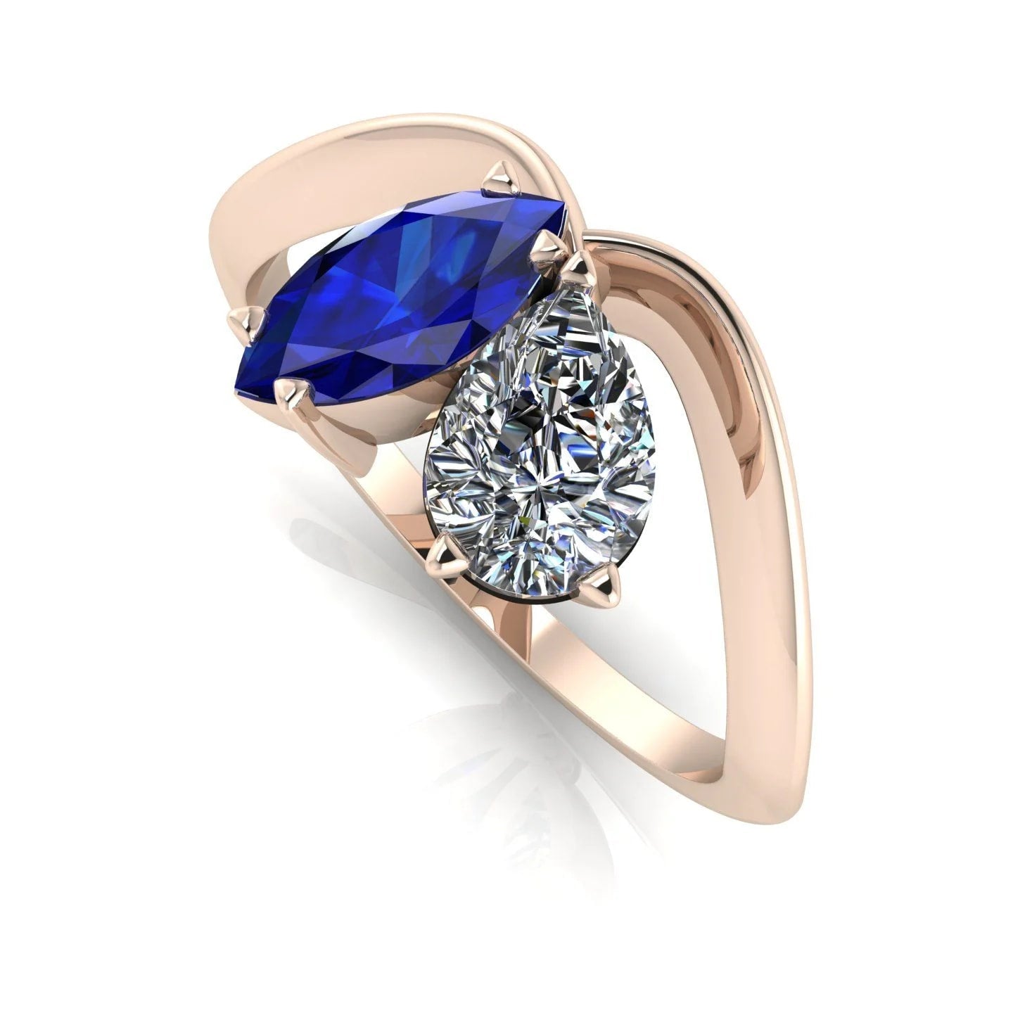 Entwined Toi et Moi engagement rings handcrafted in recycled gold, featuring gemstone and diamond combinations, made to order in London