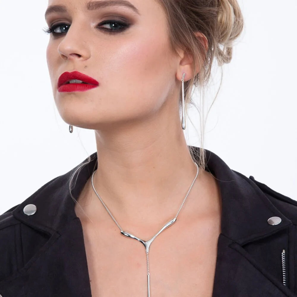 Long Drip Silver Stud Earrings