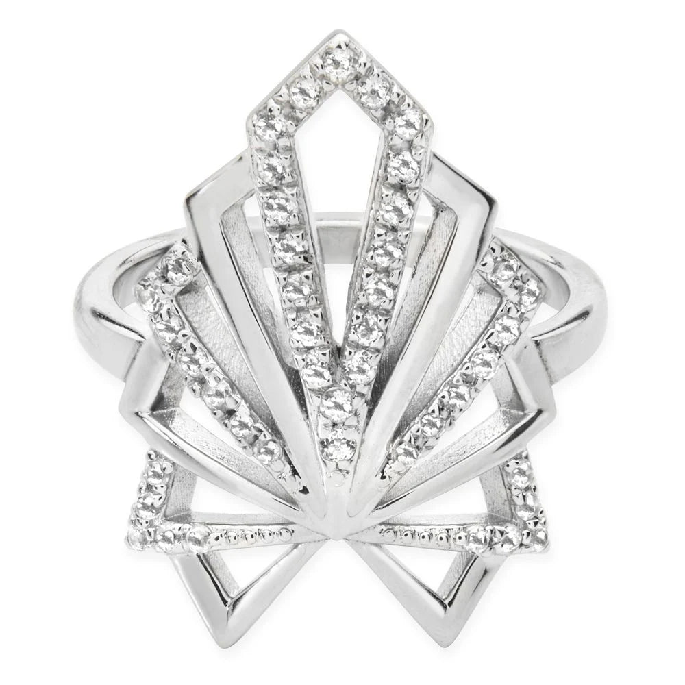 Chrysler Art Deco Style Silver & White Topaz Ring