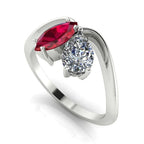 Entwined - Toi Et Moi - Marquise Ruby & Pear Shaped Diamond Ring - White Gold or Platinum