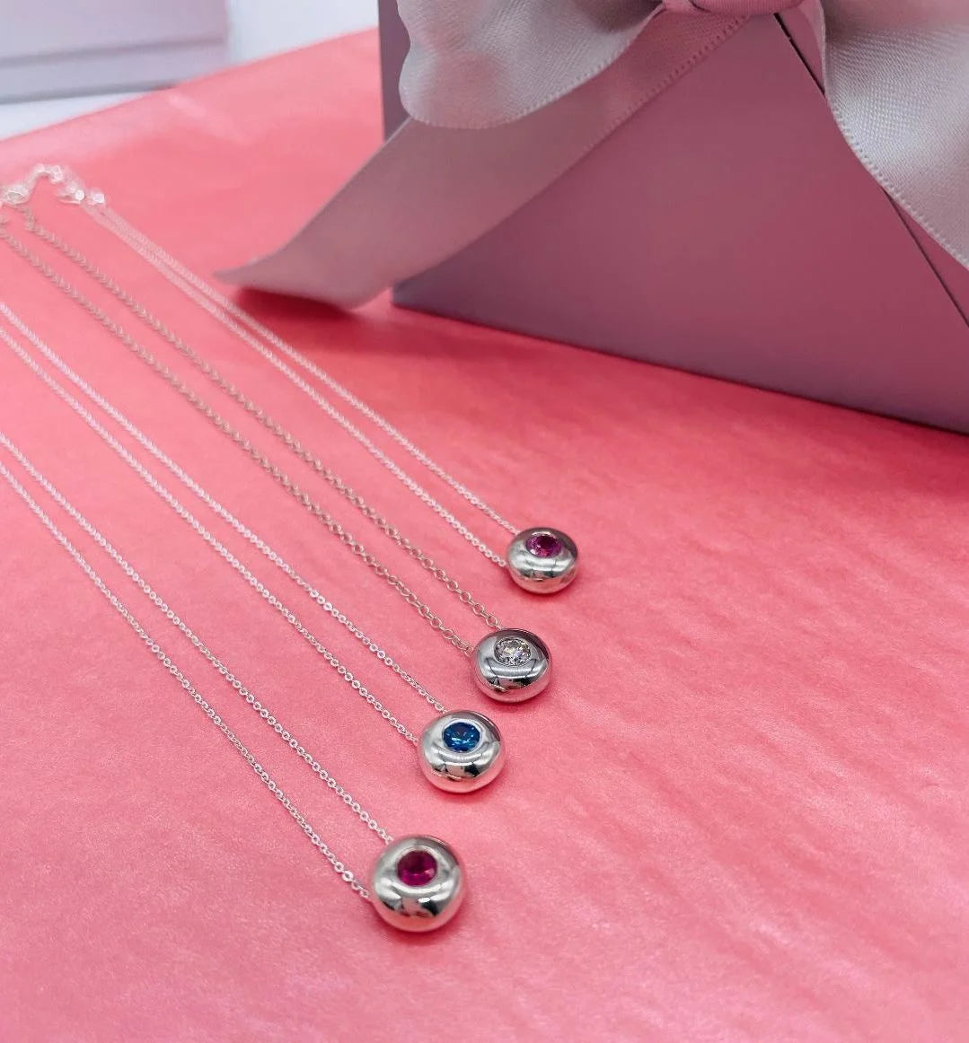 Blue Sapphire Floating Gemstone Silver Slider Solitaire Pendant