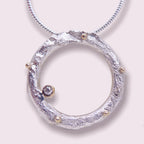 Rivda: Diamond Organic Loop Pendant | Textured Silver & 9ct Gold