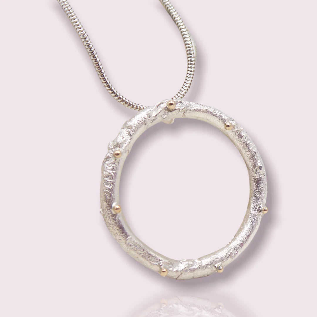 Rivda: Large Organic Loop Pendant | Silver & 9ct Gold Detail