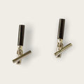 Onyx Bar Stud Earrings with Silver Detail