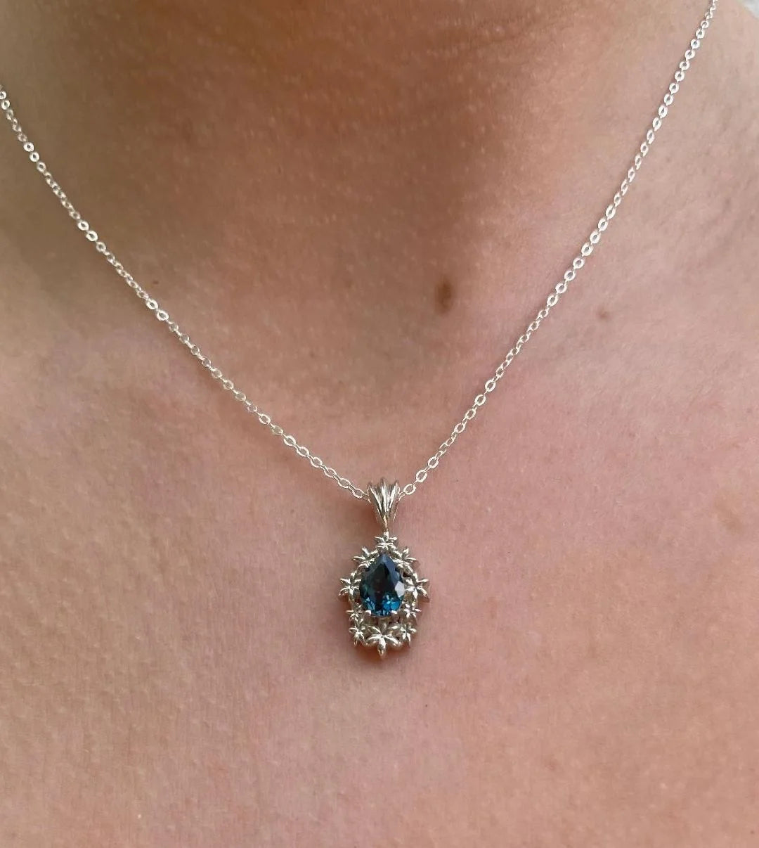Fleur London Blue Topaz Pendant in Recycled Silver