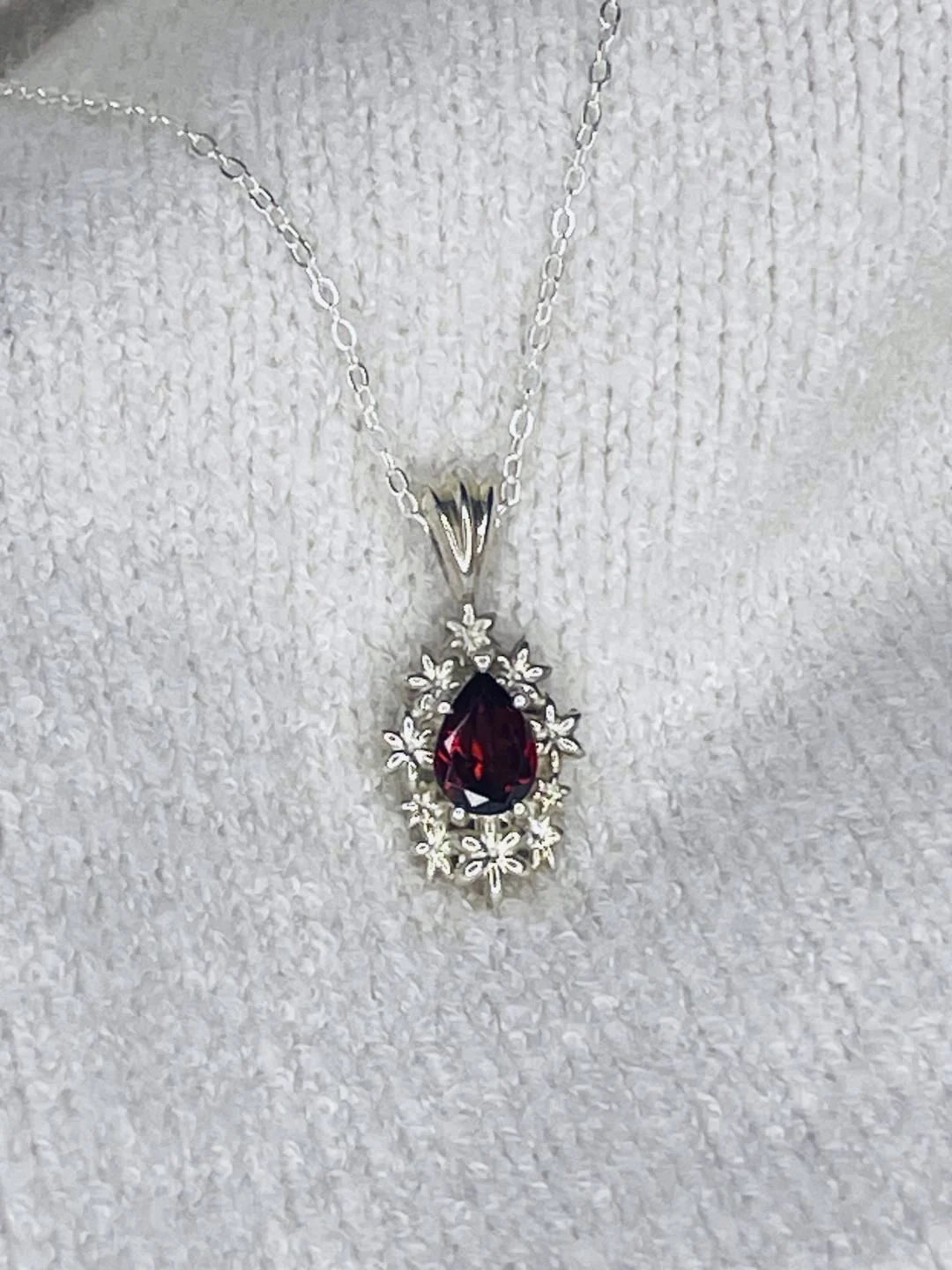 Fleur Garnet Pendant in Recycled Silver