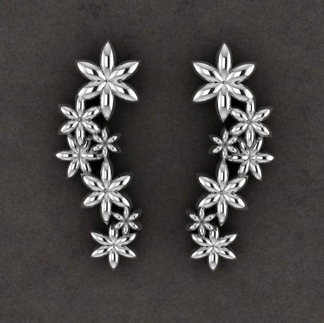 Fleur Cascading Flower Earrings in Recycled Silver