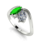 Entwined - Toi Et Moi Marquise Tsavorite & Pear Shaped Diamond Ring - 18 Carat White Gold or Platinum