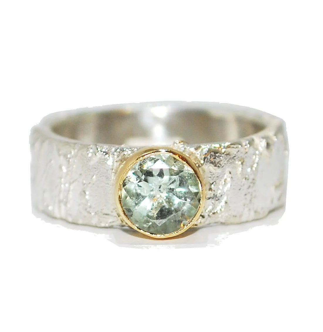 Rivda: Prasiolite Organic Textured Ring | Silver & 9ct Gold
