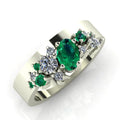 Crystallised Asymmetrical Emerald & Diamond Wide Cluster Ring- White Gold or Platinum