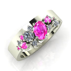 Crystallised Asymmetrical Pink Sapphire & Diamond Ring Cluster Ring- White Gold or Platinum