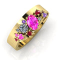 Crystallised Pink Sapphire, Violet Sapphire, Ruby & Diamond Yellow Gold Ring