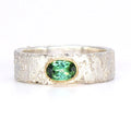 Rivda: Green Tourmaline Organic Textured Ring | Silver & 9ct Gold
