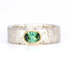 Rivda: Green Tourmaline Organic Textured Ring | Silver & 9ct Gold