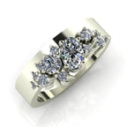 Crystallised Diamond Asymmetrical Cluster Wide Band Ring -  White Gold or Platinum