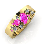 Crystallised Pink Sapphire & Diamond Yellow Gold Ring