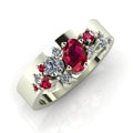 Crystallised Ruby & Diamond Wide Asymmetrical Cluster Ring - White Gold or Platinum