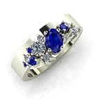 Crystallised Sapphire & Diamond Wide Asymmetrical Cluster Ring - White Gold or Platinum