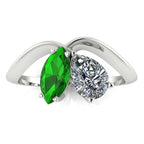Entwined - Toi Et Moi Marquise Tsavorite & Pear Shaped Diamond Ring - 18 Carat White Gold or Platinum