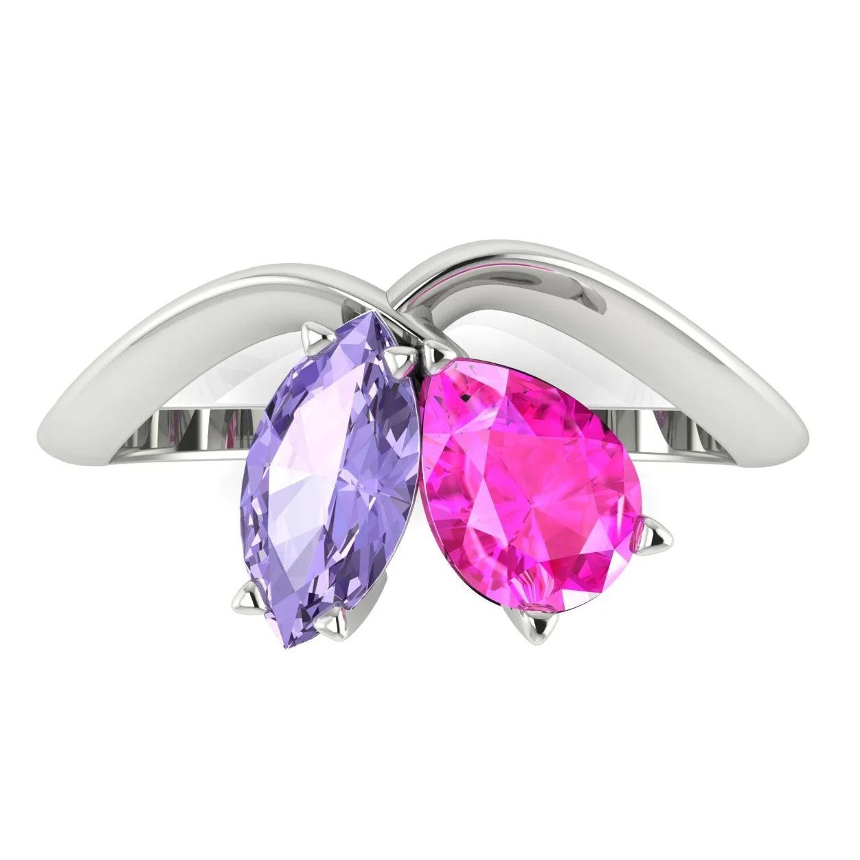 Entwined - Toi Et Moi - Marquise Violet Sapphire & Pear Shaped Pink Sapphire Ring - 18 Carat White Gold or Platinum