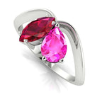 Entwined - Toi Et Moi - Marquise Ruby & Pear Shaped Pink Sapphire Ring - White Gold or Platinum