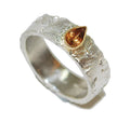 Unique Tear Shaped Yellow Sapphire Textured Silver Ring With A Gold Setting