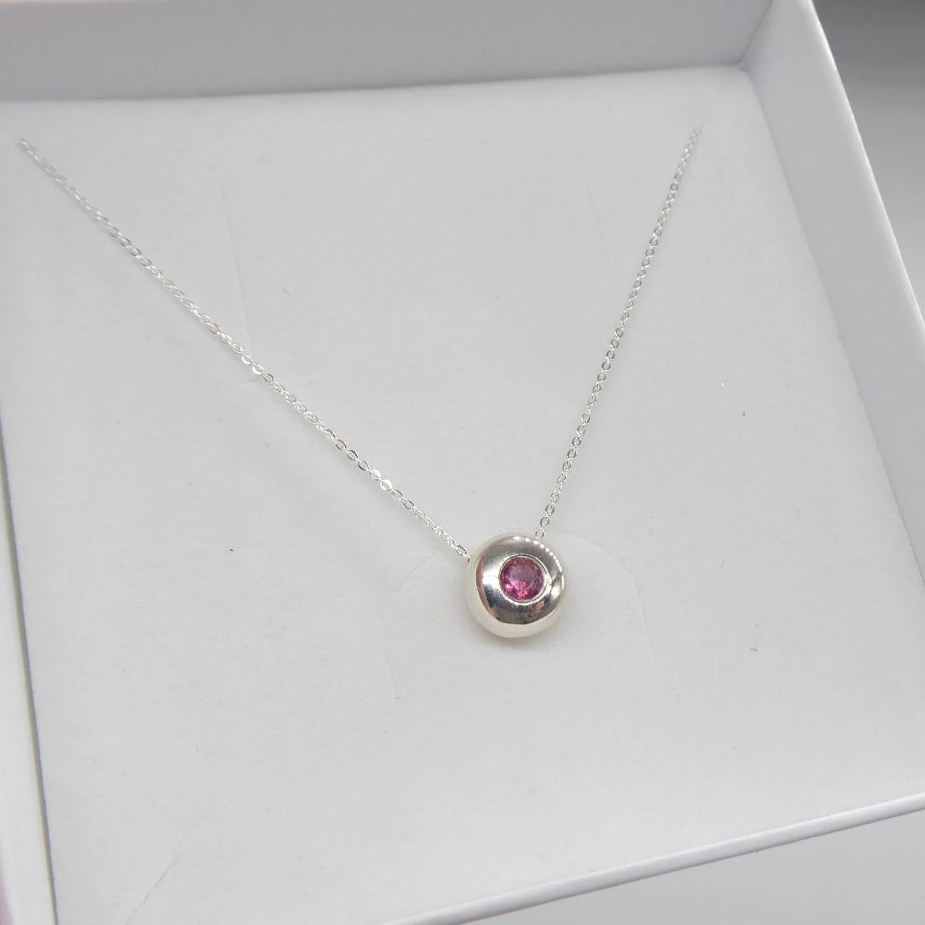 Pink Tourmaline Floating Gemstone Silver Slider Solitaire Pendant