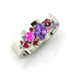 Crystallised Violet & Pink Sapphire With Rubies Encrusted White Gold Or Platinum Ring