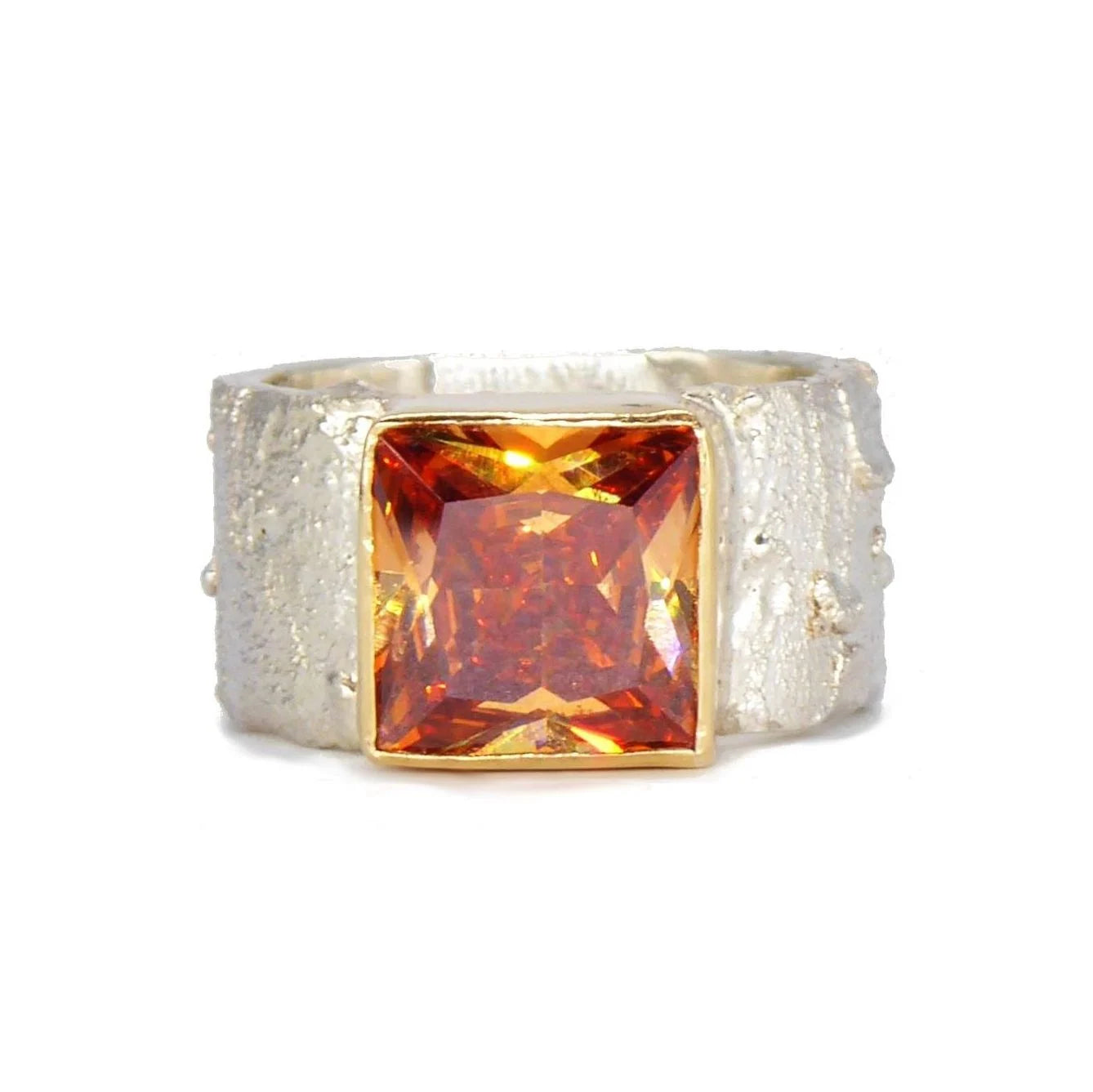 Rivda: Natural Zircon Organic Statement Ring | Silver & 9ct Gold