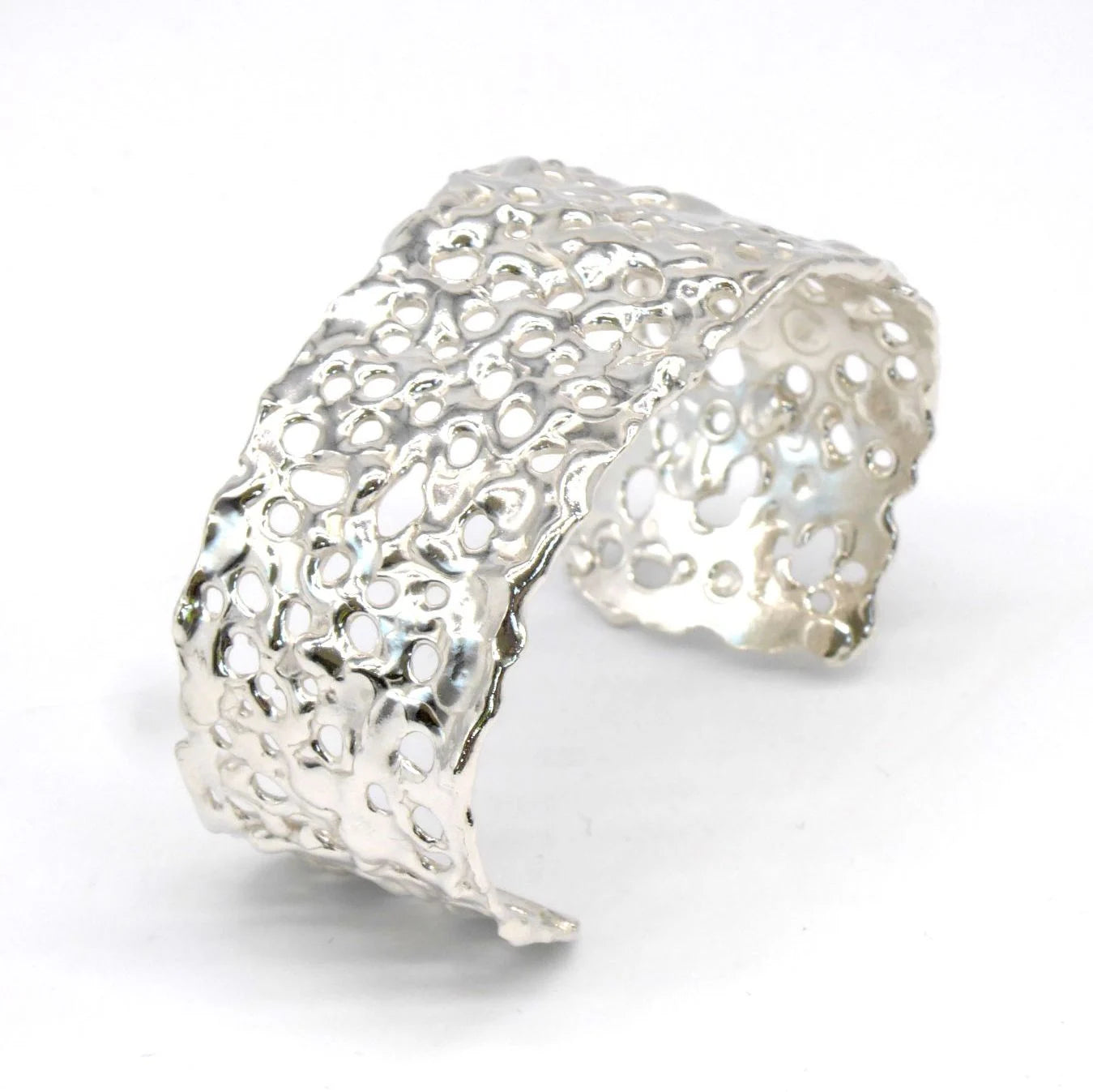 Silver Honeycomb Origins Cuff - Wide Textured Handmade Cuff