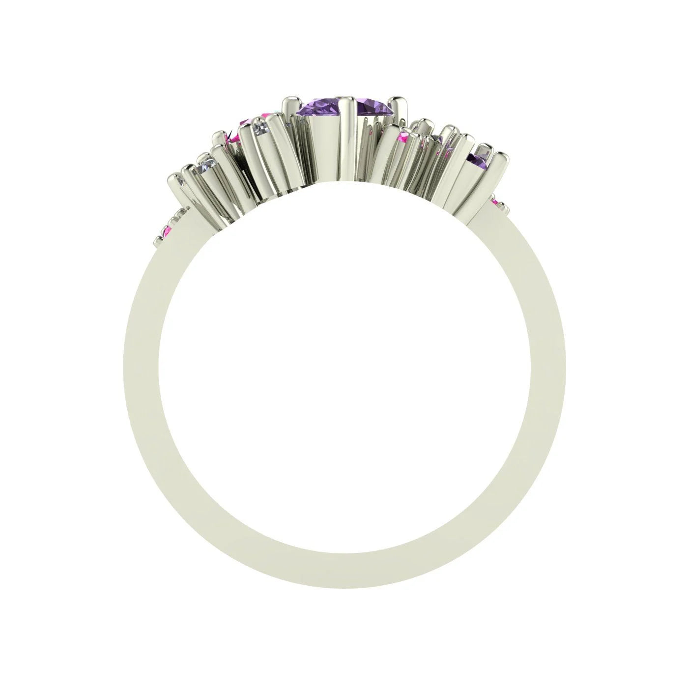 Crystallised Asymmetrical Violet & Pink Sapphire With Diamonds Encrusted Ring
