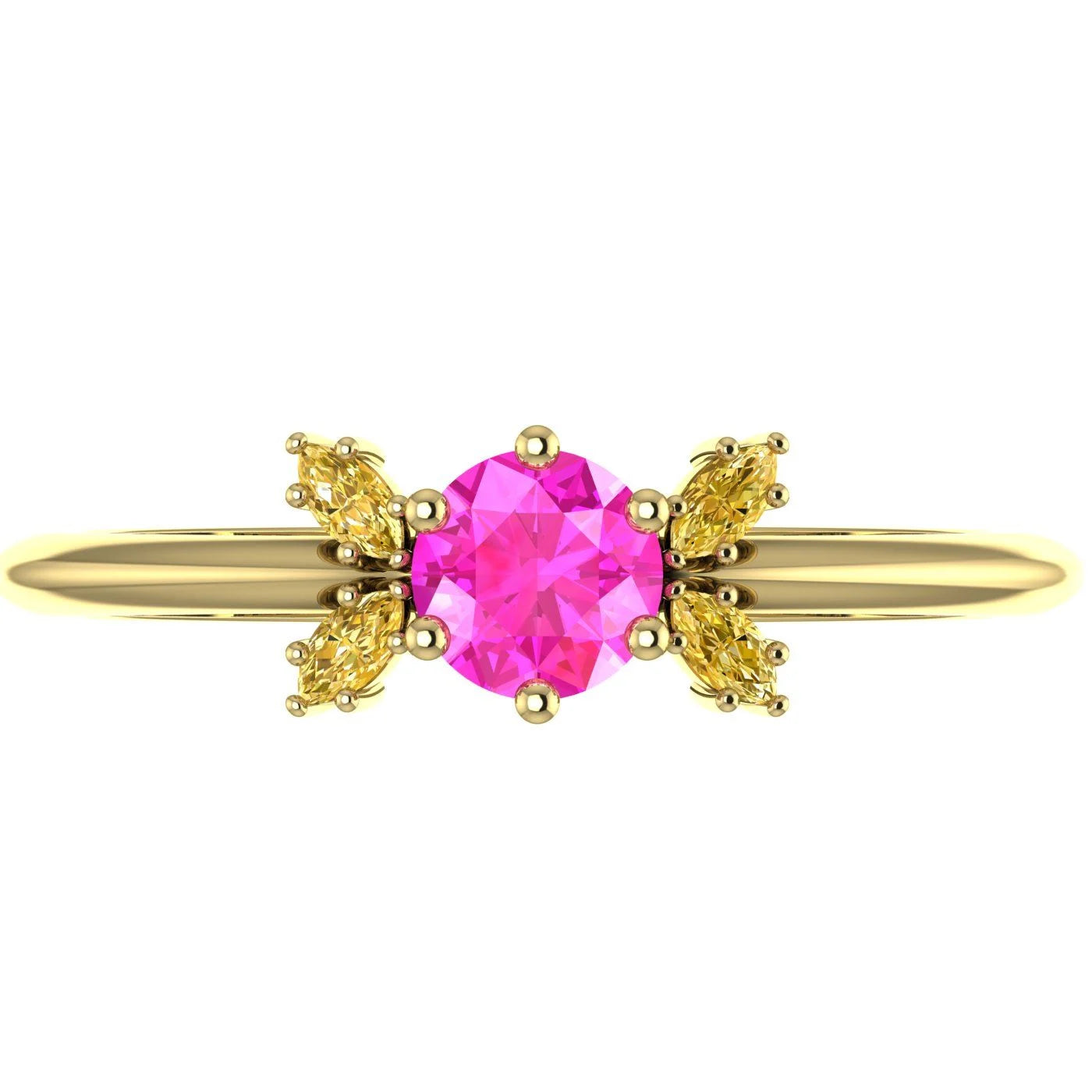 Flutterby: Pink Sapphire & Yellow Diamond Ring in Yellow Gold