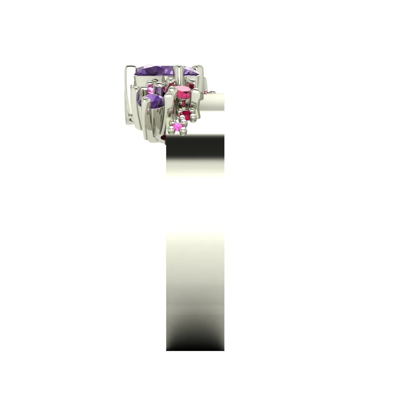 Crystallised Violet & Pink Sapphire With Rubies Encrusted White Gold Or Platinum Ring
