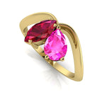 Entwined - Toi Et Moi - Marquise Ruby & Pear Shaped Pink Sapphire Ring - 18 Carat Yellow Gold