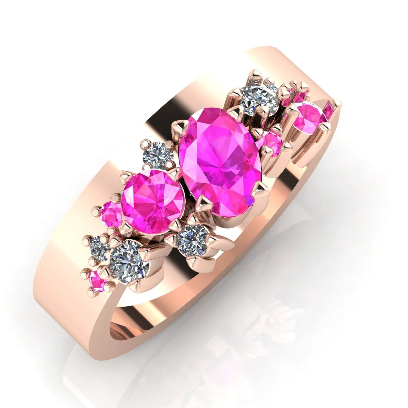 Crystallised Pink Sapphire & Diamond  Rose Gold Ring