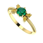 Flutterby: Emerald & Yellow Diamond Ring in Yellow Gold