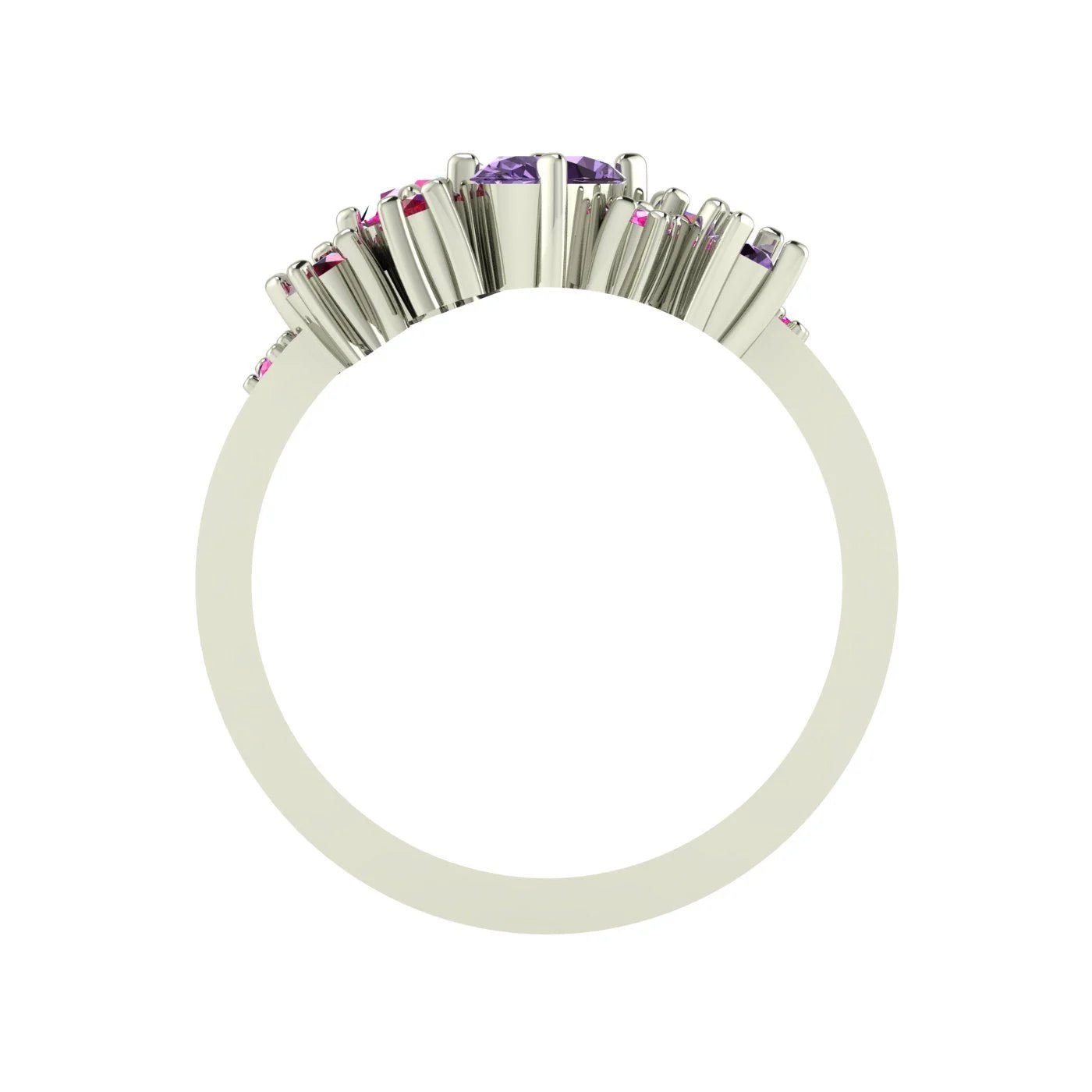 Crystallised Violet & Pink Sapphire With Rubies Encrusted White Gold Or Platinum Ring