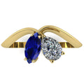 Entwined - Toi Et Moi - Marquise Sapphire & Pear Shaped Diamond Ring - 18 Carat Yellow Gold