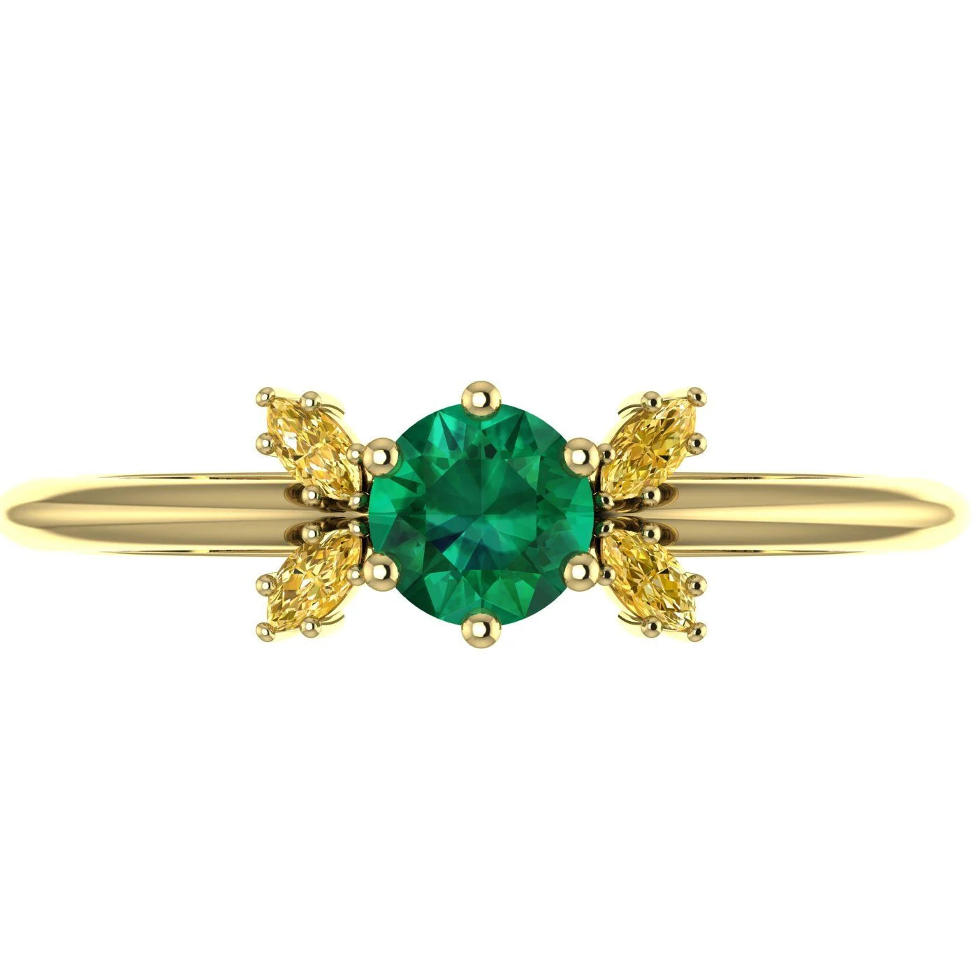 Flutterby: Emerald & Yellow Diamond Ring in Yellow Gold