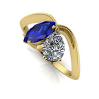 Entwined - Toi Et Moi - Marquise Sapphire & Pear Shaped Diamond Ring - 18 Carat Yellow Gold