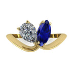 Entwined - Toi Et Moi - Marquise Sapphire & Pear Shaped Diamond Ring - 18 Carat Yellow Gold