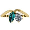 Entwined - Toi Et Moi Marquise Teal Sapphire & Pear Shaped Diamond Ring - 18 Carat Yellow Gold
