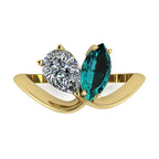 Entwined - Toi Et Moi Marquise Teal Sapphire & Pear Shaped Diamond Ring - 18 Carat Yellow Gold