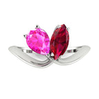 Entwined - Toi Et Moi - Marquise Ruby & Pear Shaped Pink Sapphire Ring - White Gold or Platinum
