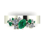Crystallised Asymmetrical Emerald & Diamond Wide Cluster Ring- White Gold or Platinum