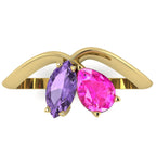 Entwined - Toi Et Moi - Marquise Violet Sapphire & Pear Shaped Pink Sapphire Ring - 18 Carat Yellow Gold