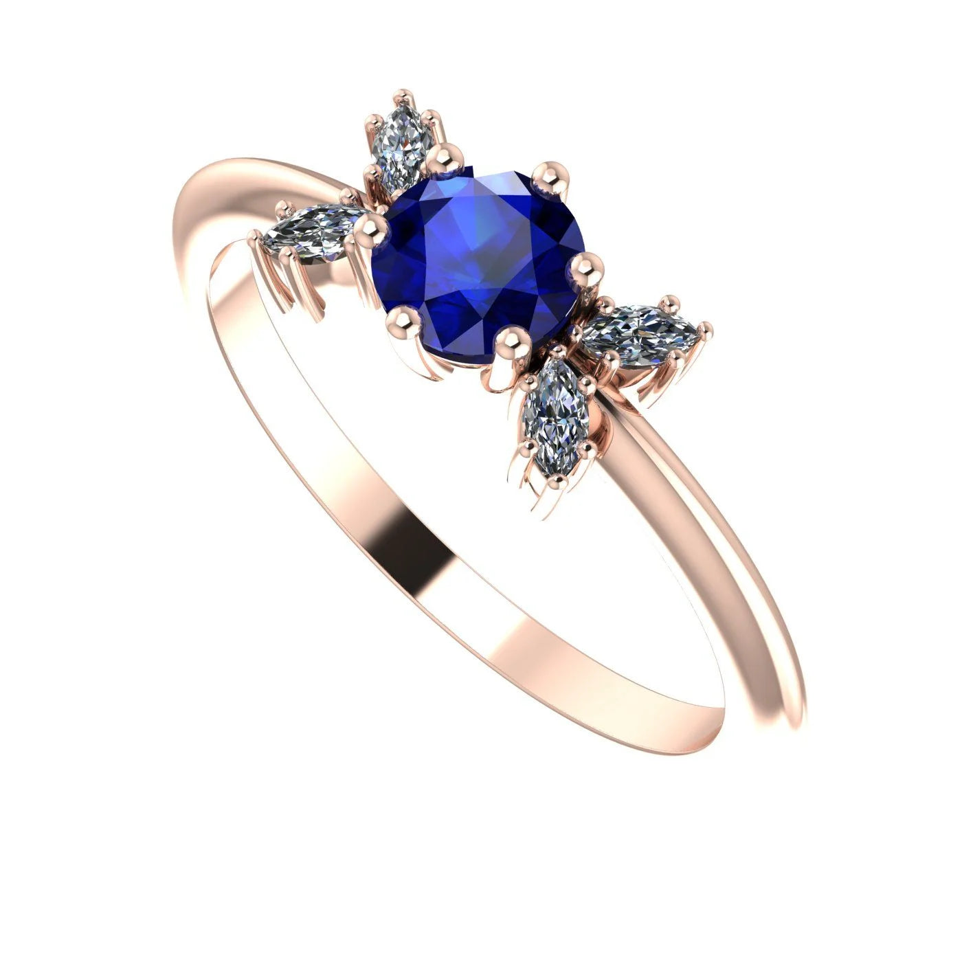 Flutterby: Blue Sapphire & Diamond Ring in Rose Gold